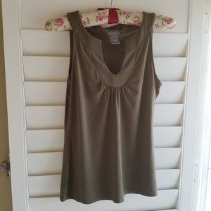 V-neck Sleeveless Solid Ruched Tank Top Ann Taylor